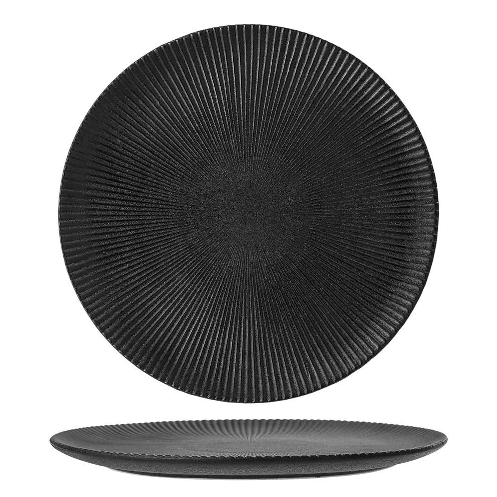 Bloomingville Neri Teller Schwarz – Steingut, Ø29 cm, skandinavisches Design mit Rillenstruktur