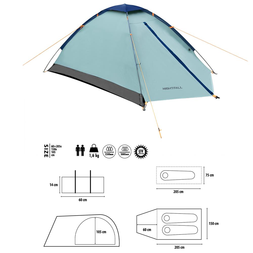NILS CAMP Nightfall Zelt für 2 Personen in Hellblau - leichtes Campingzelt für Trekking, Berge & Outdoor