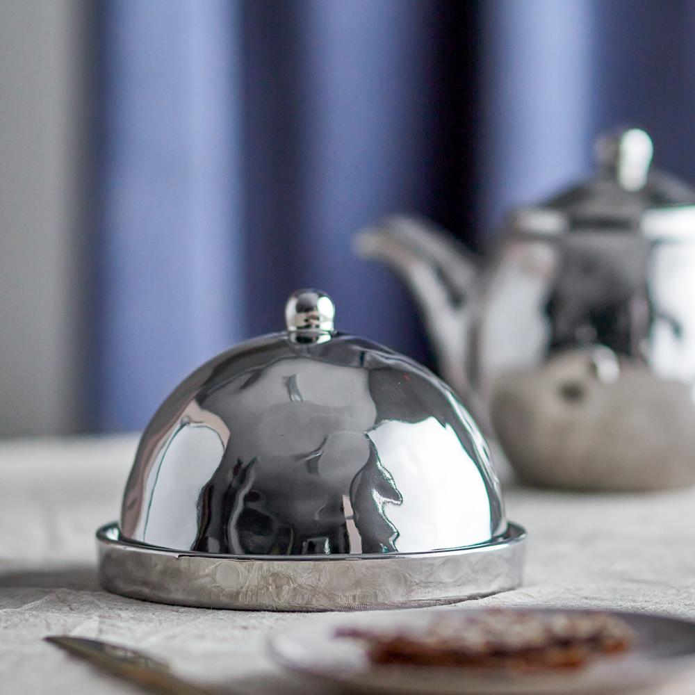 Bloomingville Shine Butterdose Silber Steingut Butterglocke mit Deckel