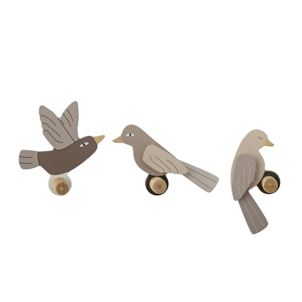 Bloomingville MINI Lewi Haken 3er Set braun - Wandhaken Kinderzimmer Vogel Haken für Kleidung & Deko