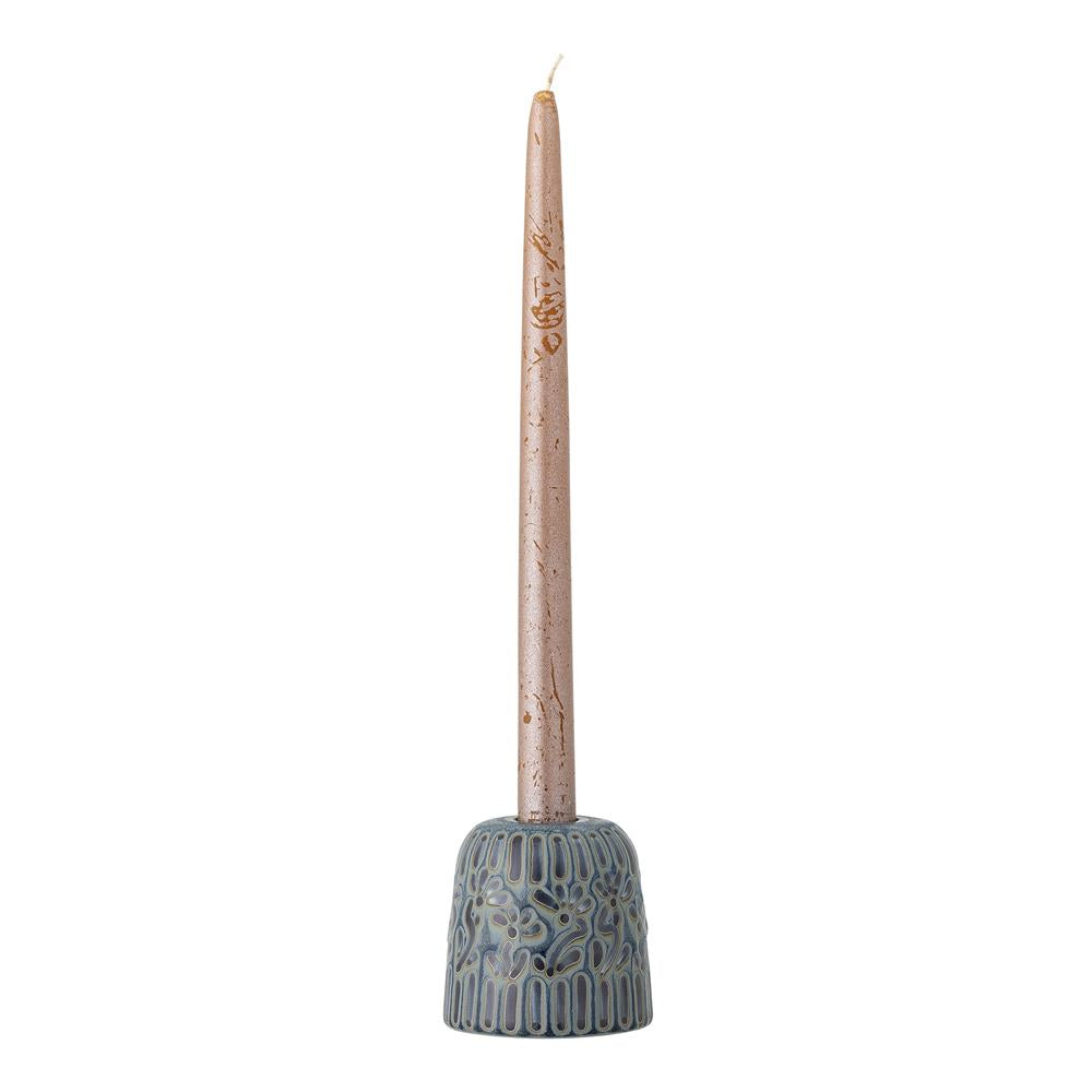Bloomingville Samsin Kerzenhalter Blau Steingut Relief 7,5x7,5cm