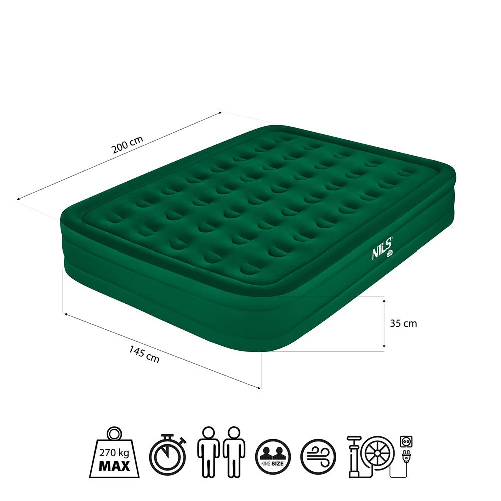 NILS CAMP Campingmatratze Doppelbett grün 200x145x35 cm mit elektrischer Pumpe Gästebett