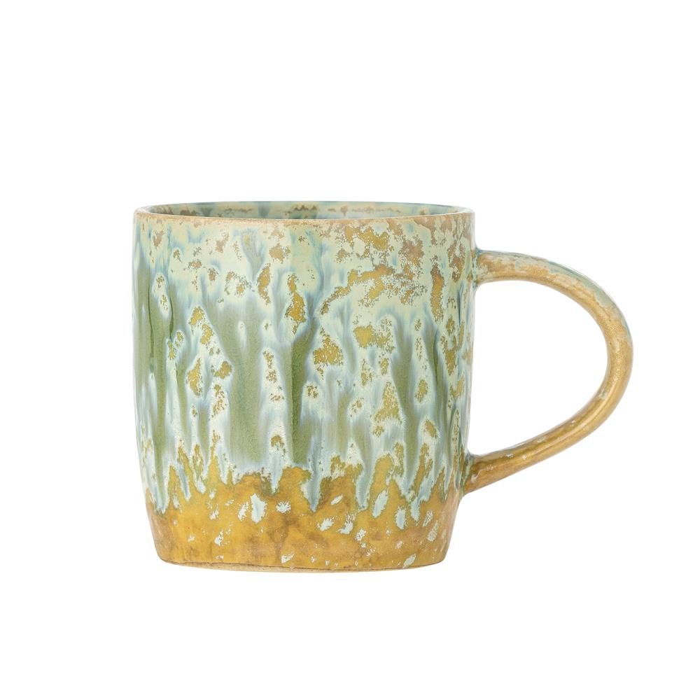 Bloomingville Milani Becher, 400 ml – Grüner Steingutbecher mit reaktiver Glasur und natürlichem Farbspiel