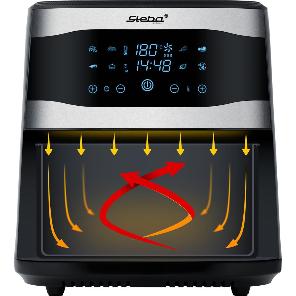 Steba Heißluftfritteuse HF 8000 FAMILY 8 Liter Edelstahl mit 8 Programmen 1800 Watt