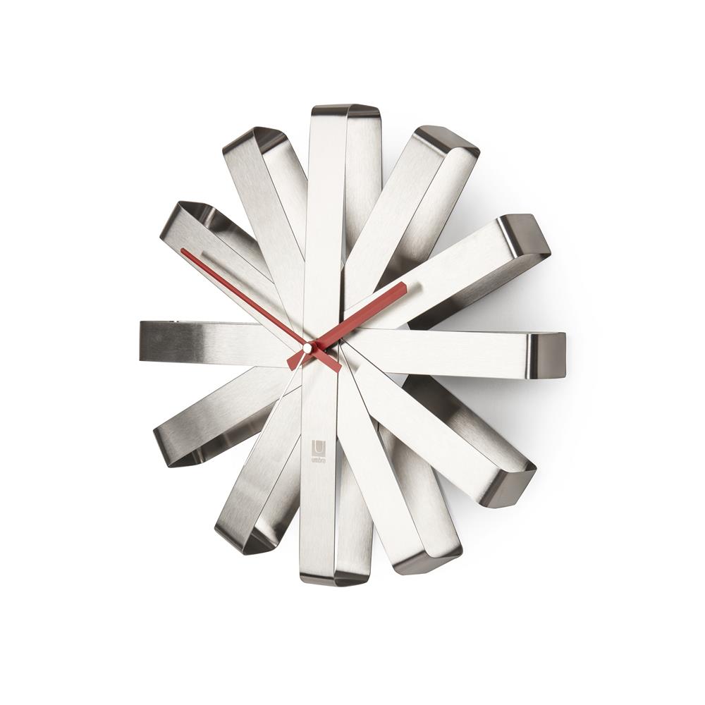 Umbra Ribbon Wanduhr Edelstahl Moderne Quarz Wanduhr aus gebogenem Metall