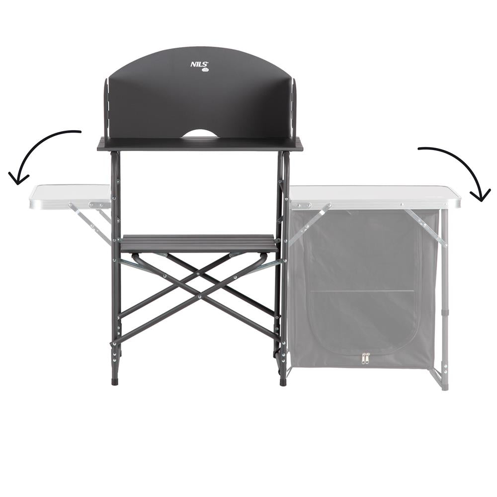NILS CAMP Campingschrank mit Windschutz - klappbare Outdoor Küche mit Arbeitsflächen für Camping