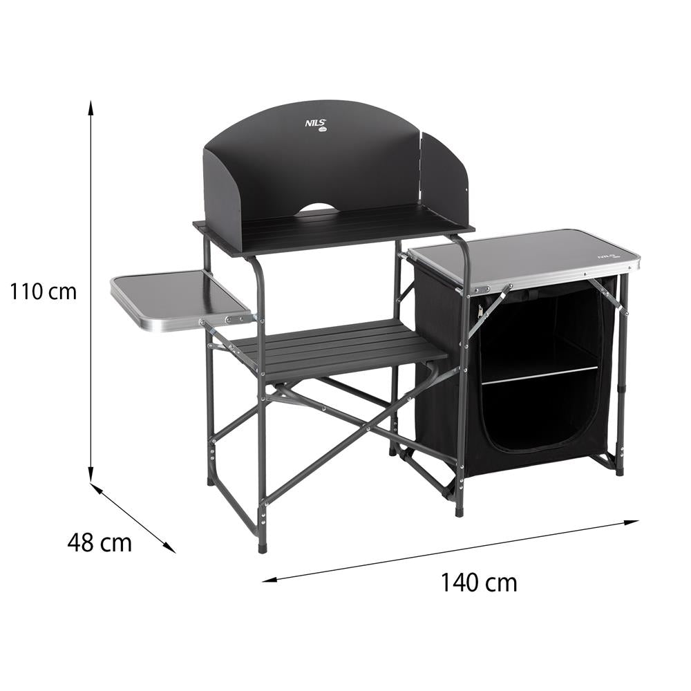 NILS CAMP Campingschrank mit Windschutz - klappbare Outdoor Küche mit Arbeitsflächen für Camping