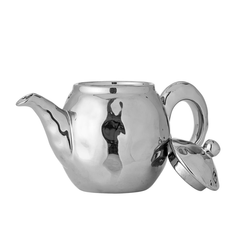 Bloomingville Shine Teekanne mit Teesieb Silber Steingut Teekanne 16,5 cm