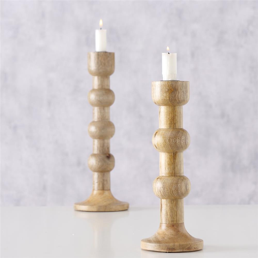BOLTZE Kerzenleuchter Bubbles 2er Set Kerzenhalter aus Holz Kerzenständer für Stabkerzen