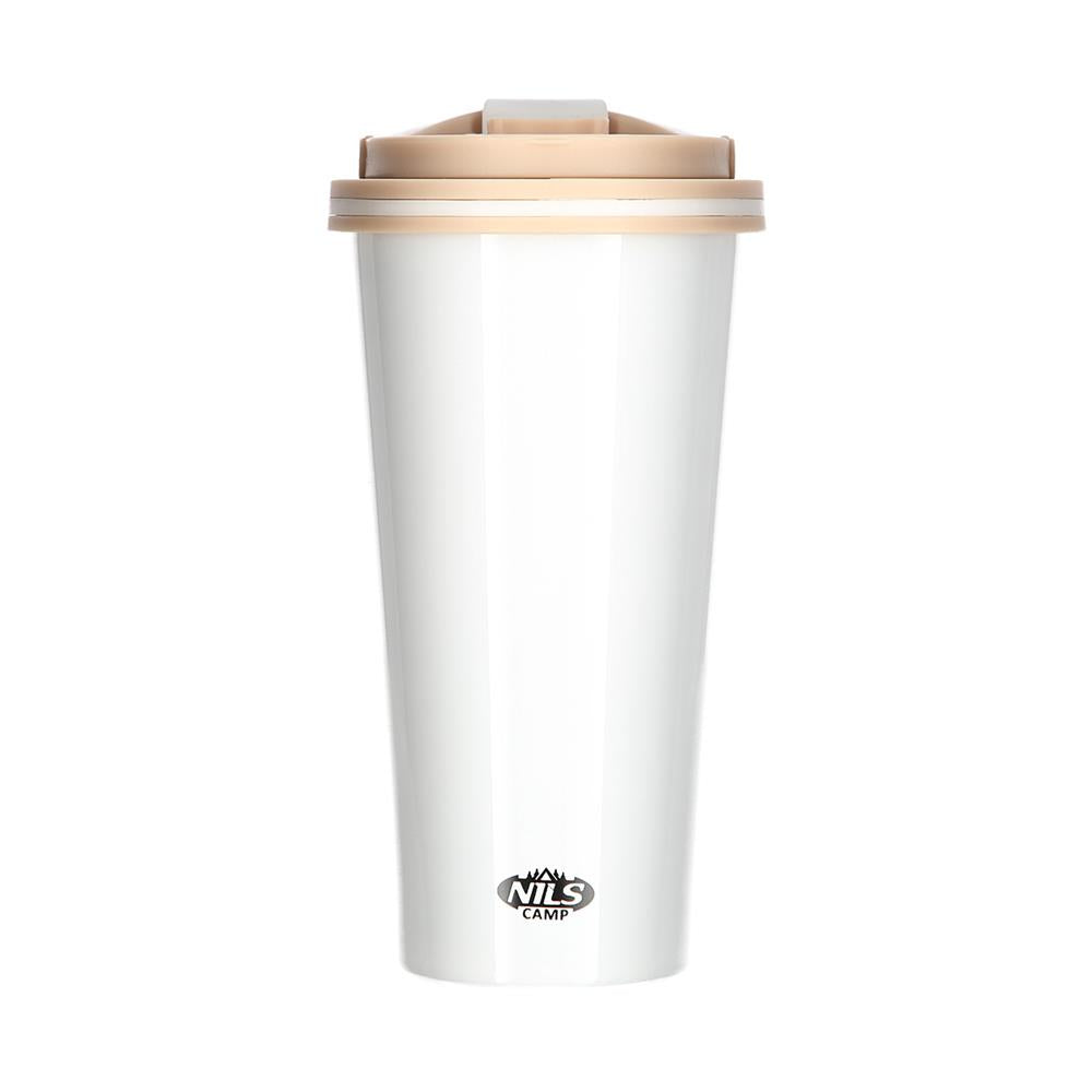 NILS Thermobecher 500 ml Edelstahl weiß rutschfest mit Griff für Outdoor Alltag