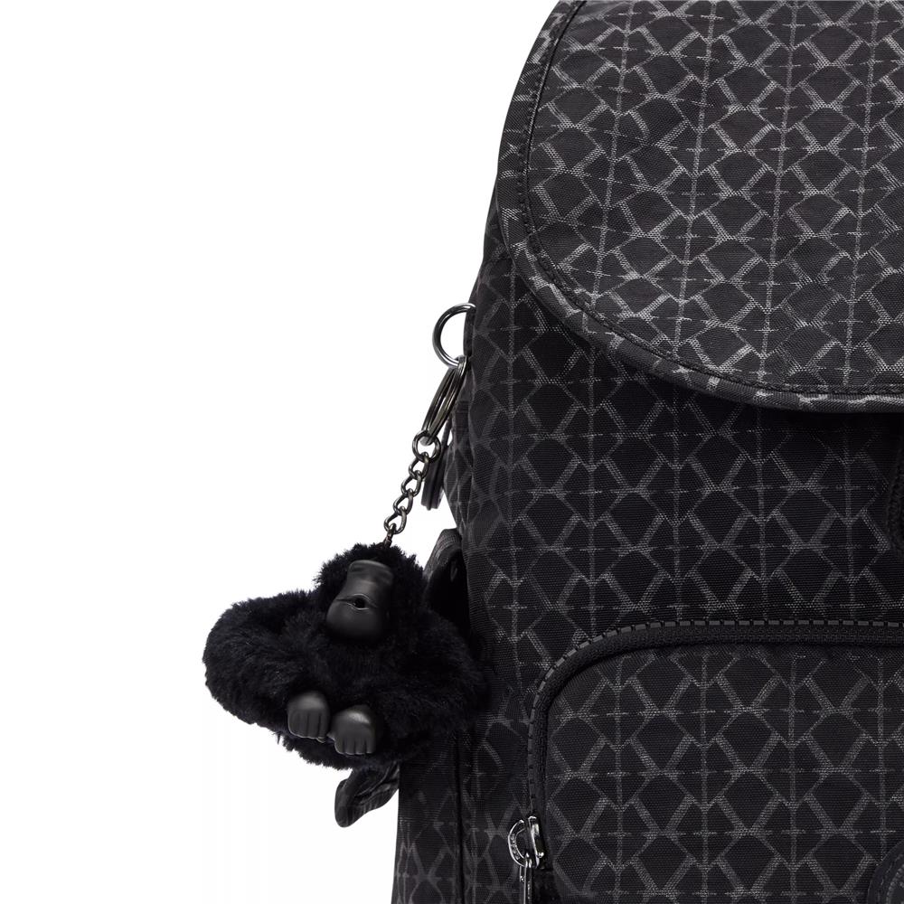 Kipling CITY PACK S, kleiner Rucksack, Signature Emb (schwarz), Damenrucksack mit vielen Fächern
