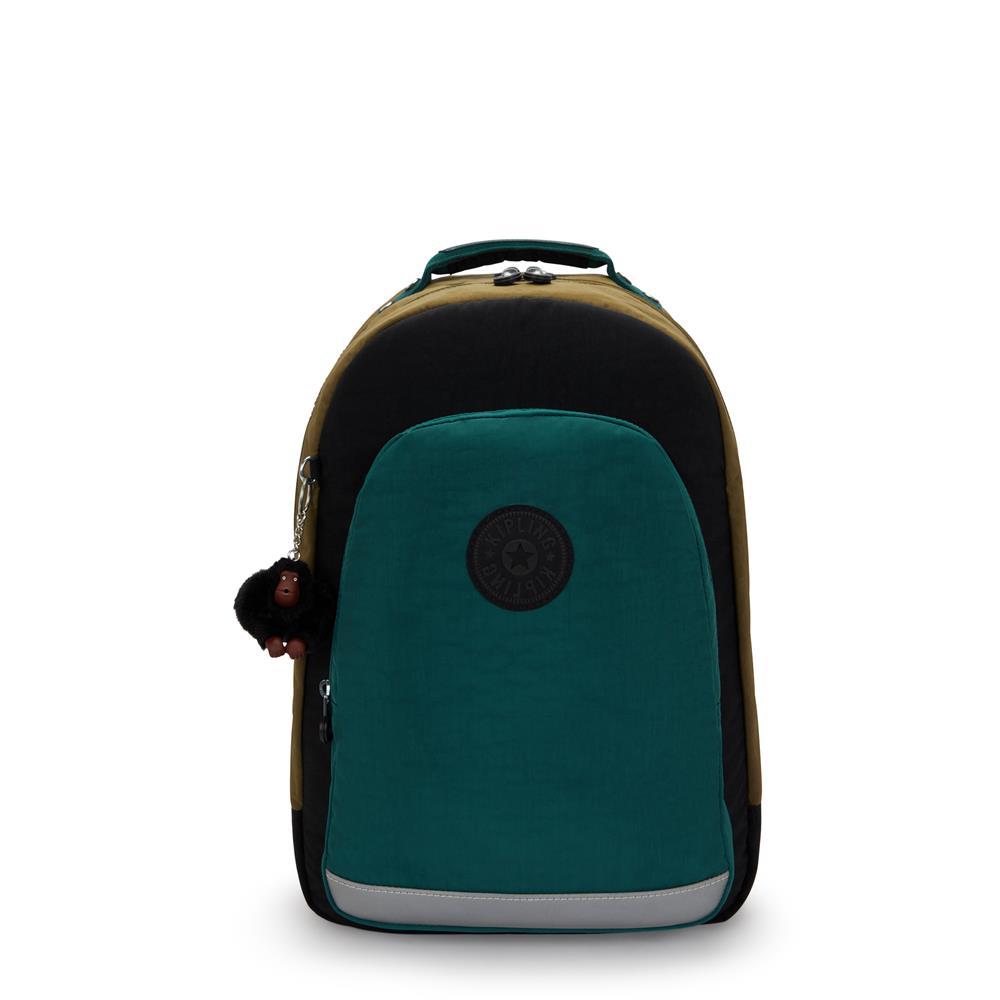 Kipling CLASS ROOM, Großer Schulrucksack mit 15-Zoll-Laptopfach, 28L, Black Khaki Block (grün)