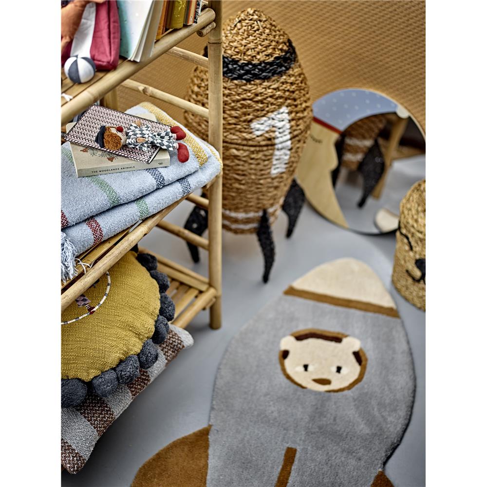 Bloomingville MINI Cosmina Korb braun/schwarz mit Deckel Rakete Seegras Aufbewahrungskorb Kinderzimmer