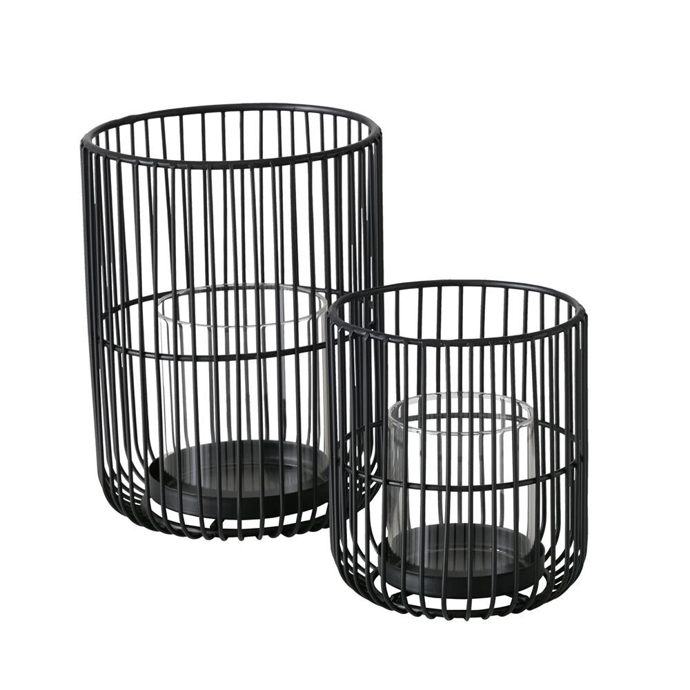 BOLTZE Windlicht Cindy 2er Set Metall Glas schwarz rund skandinavisch