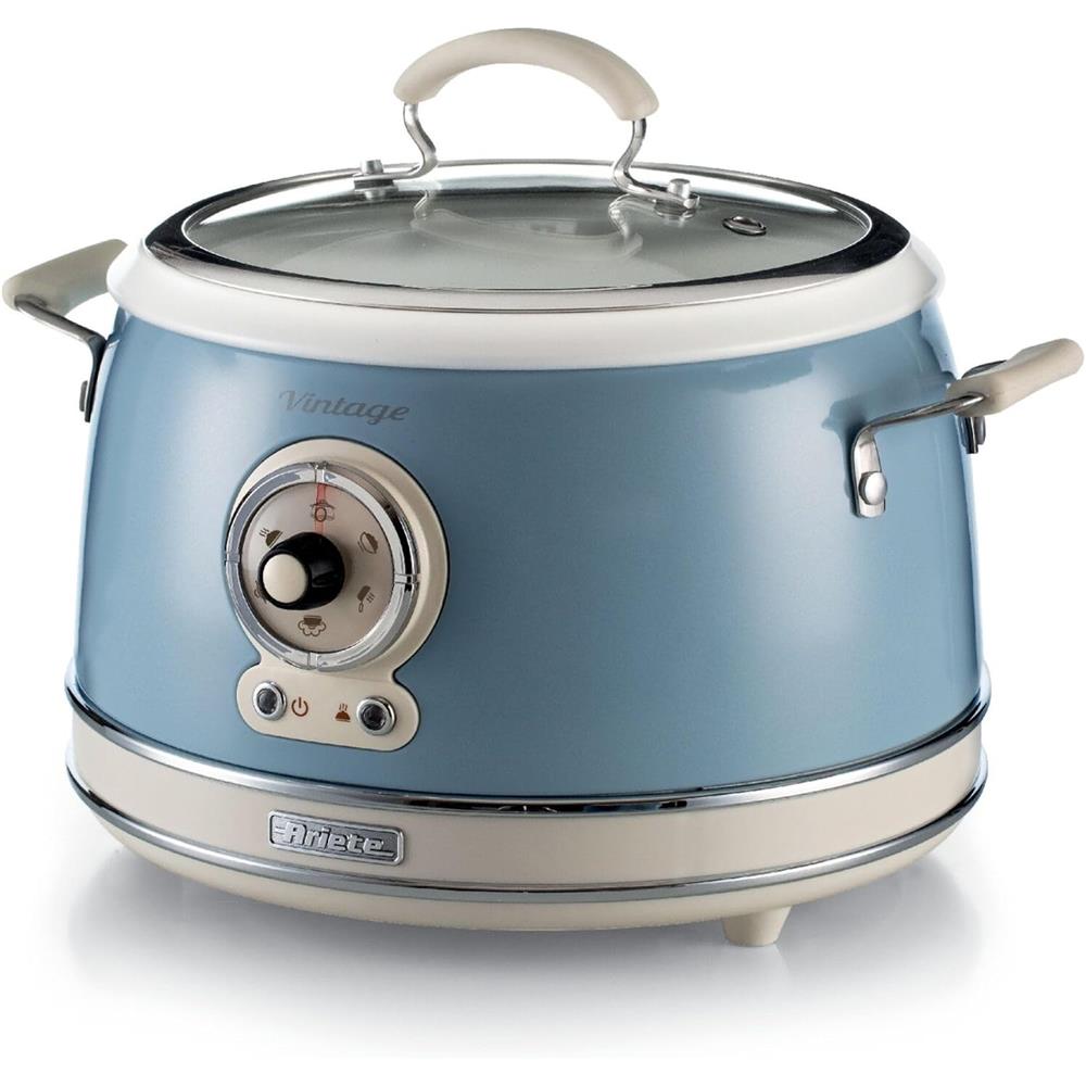 Ariete Vintage Reiskocher, Blau, 3,5L, Slow Cooker, Dampfgarer, 5 Programme, Keramikschüssel