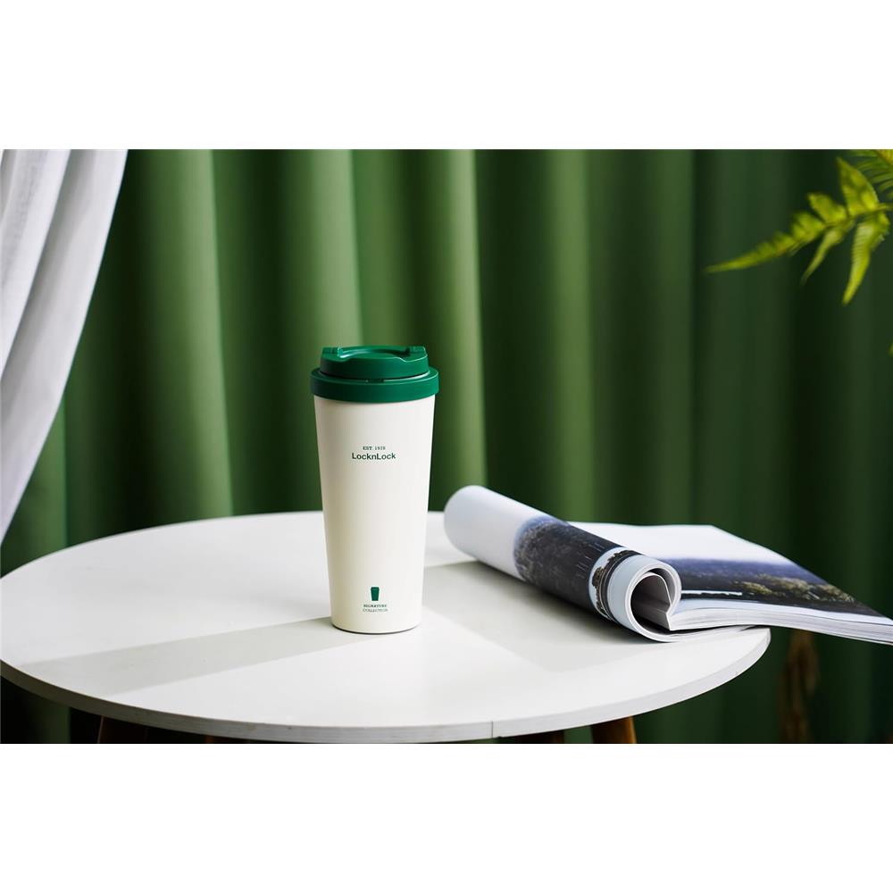 LocknLock Thermobecher 550 ml keramikbeschichtet mit 2 Deckeln, Weiß-Grün