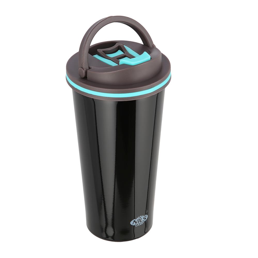 NILS Thermobecher 500 ml Edelstahl schwarz rutschfest mit Griff für Outdoor Alltag