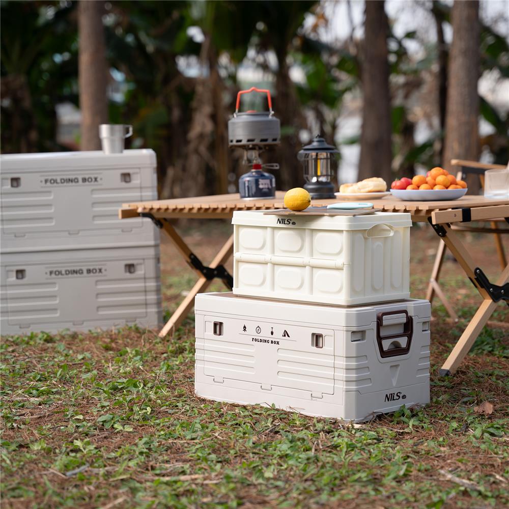 NILS CAMP faltbare Reisebox mit Tischfunktion 9L in Beige - kompakte Campingbox