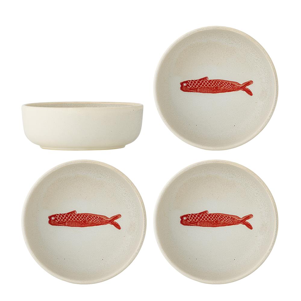 Bloomingville Hadden Schalen 4er Set rot Steingut Fisch Motiv 450 ml