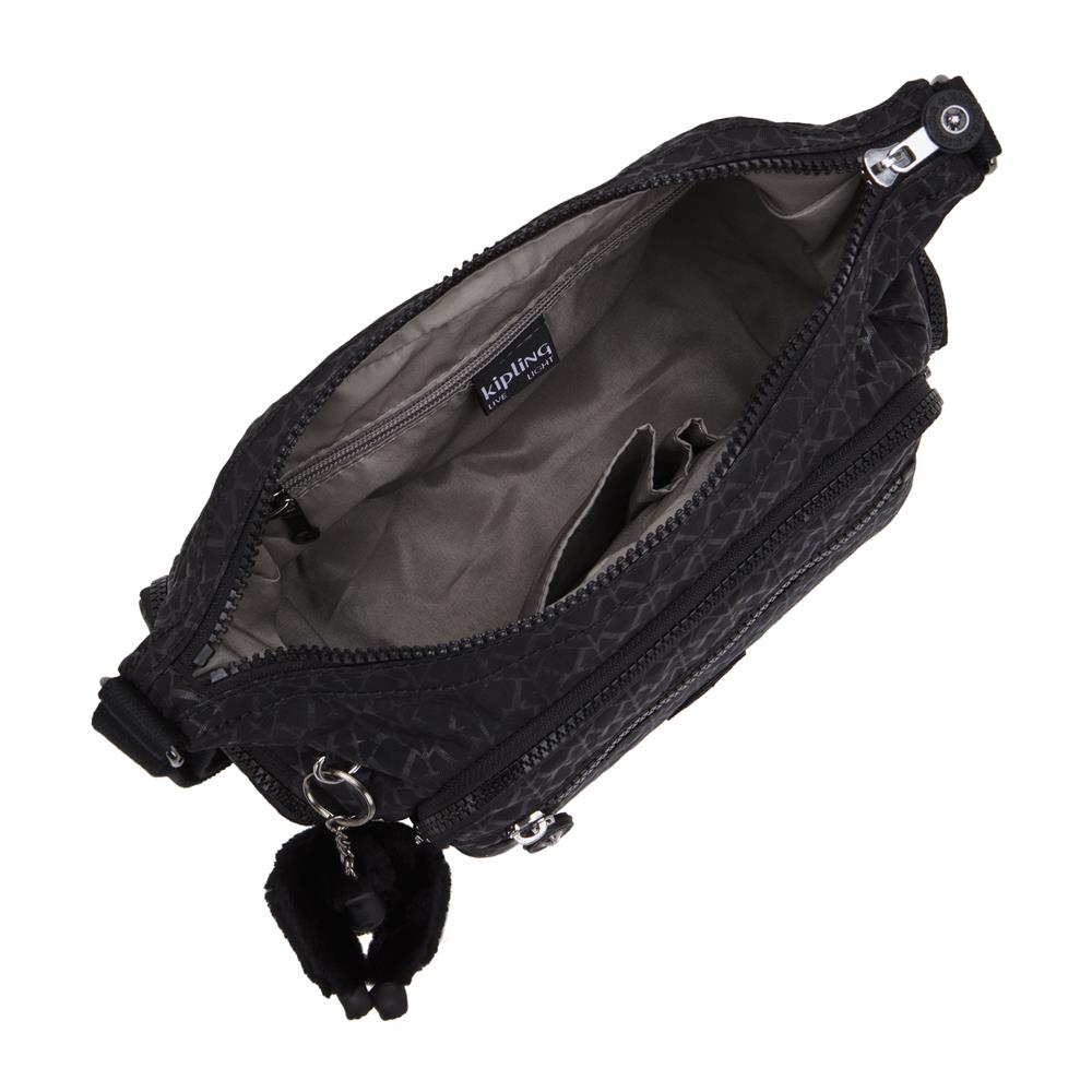 Kipling GABBIE S, Kleine Umhängetasche, Signature Emb (schwarz), Schultertasche mit vielen Fächern