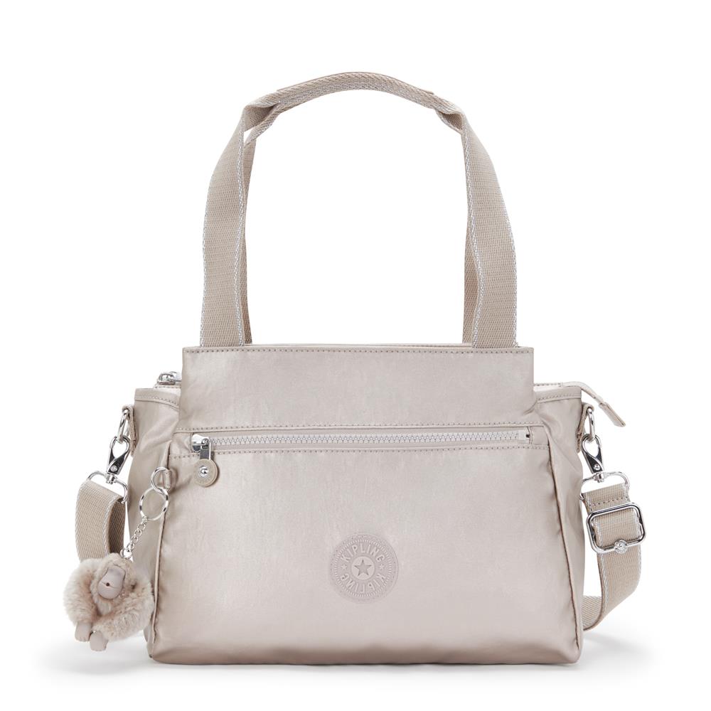 Kipling ELYSIA, mittelgroße Schultertasche, Metallic Glow (beige), Umhängetasche mit vielen Fächern