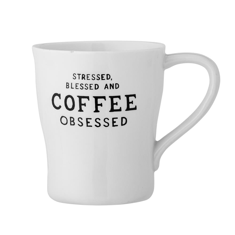 Bloomingville Wendy Tasse weiß 330 ml aus Steingut – Kaffeetasse mit Henkel für Küche & Kaffeepause