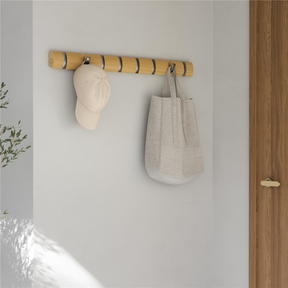 Umbra Flip Wandgarderobe, Garderobenleiste in Natur, mit 8 beweglichen Haken in Silber