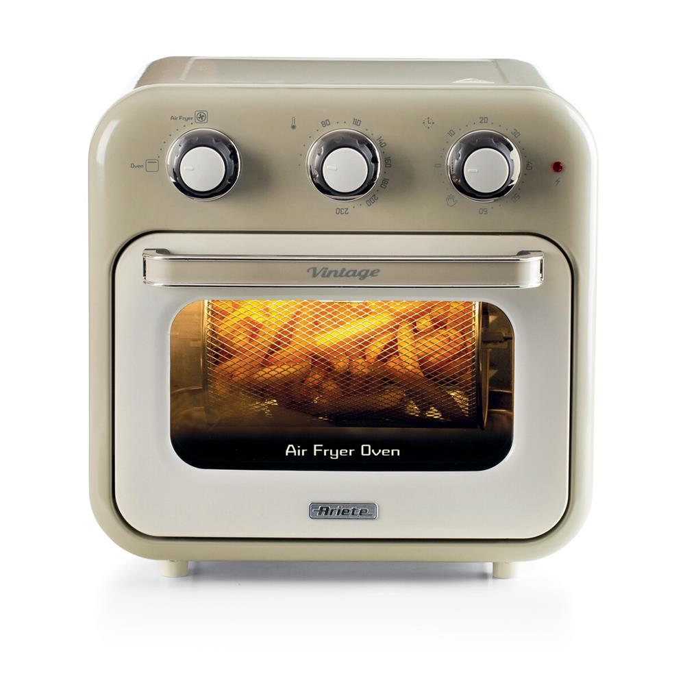 Ariete Vintage 2in1 Heißluftfritteuse und Ofen, Beige, 16L Air Fryer, 1400W, bis 230 °C, Drehspieß