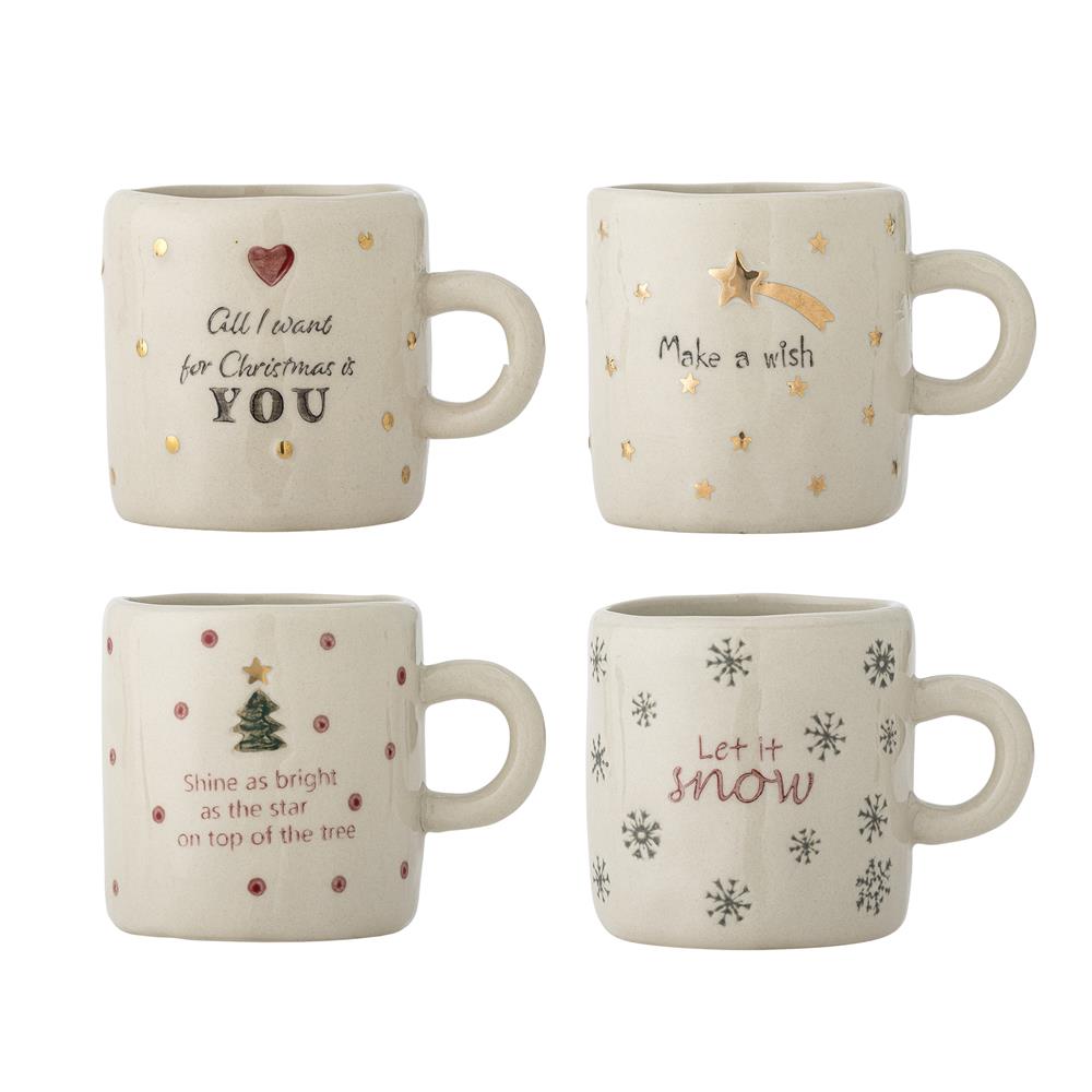 Bloomingville Christy Tasse Natur Steingut 4er Set Weihnachtstassen 260 ml
