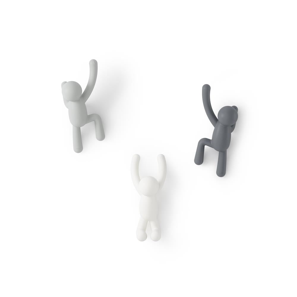 Umbra Buddy Haken 3er Set, Dekorative Wandhaken, Garderobenhaken in Grau