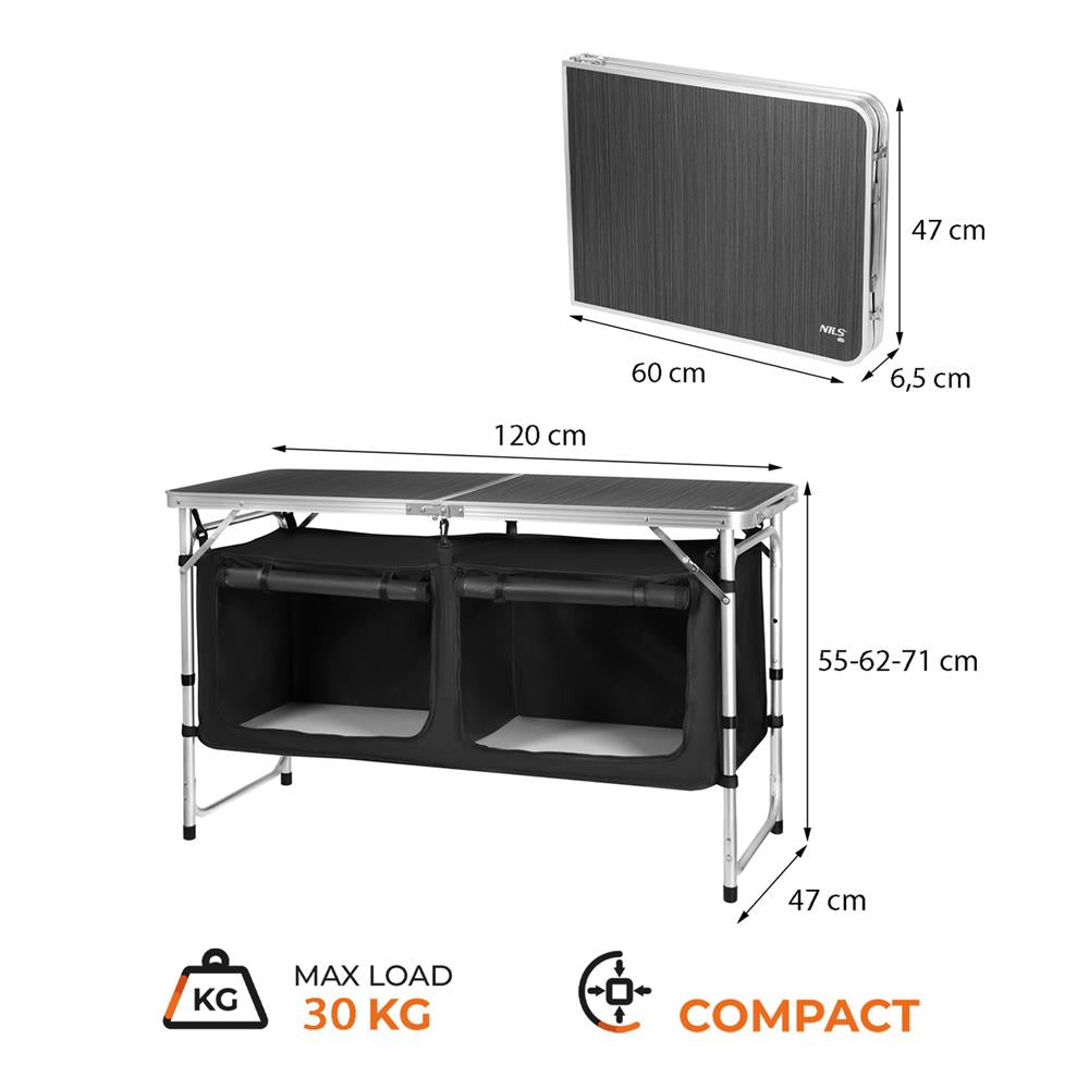 NILS CAMP Campingtisch mit Schrank faltbar für Camping Outdoor Küche
