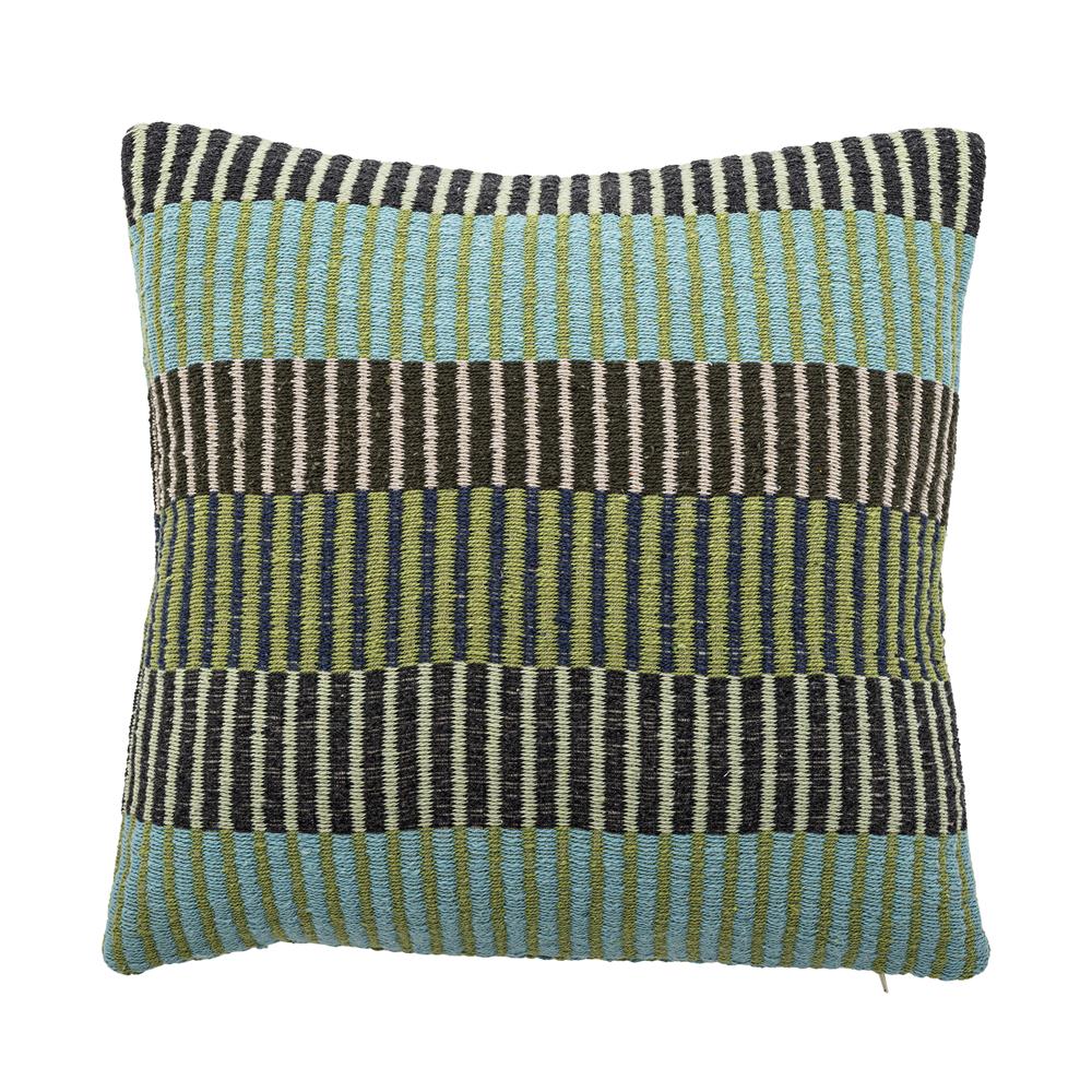 Bloomingville Isnel Kissen 45x45 cm grün/braun - Kissen aus recycelter Baumwolle mit Streifenmuster für Sofa