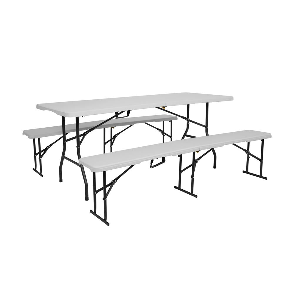 NILS CAMP Klappbank 180 cm Weiß für Garten Camping Events faltbare Sitzbank Outdoor