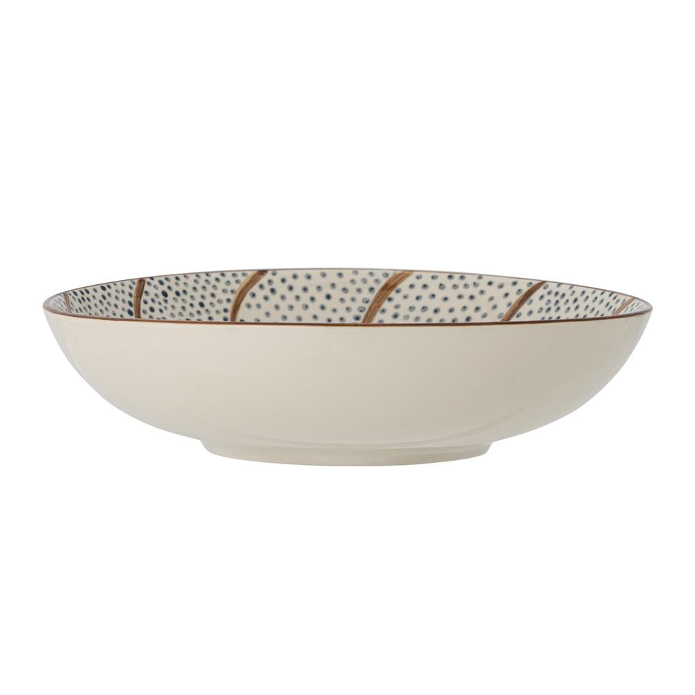 Bloomingville Heikki Schale – große Steingutschale, handbemalt in Braun & Blau, Ø 32 cm