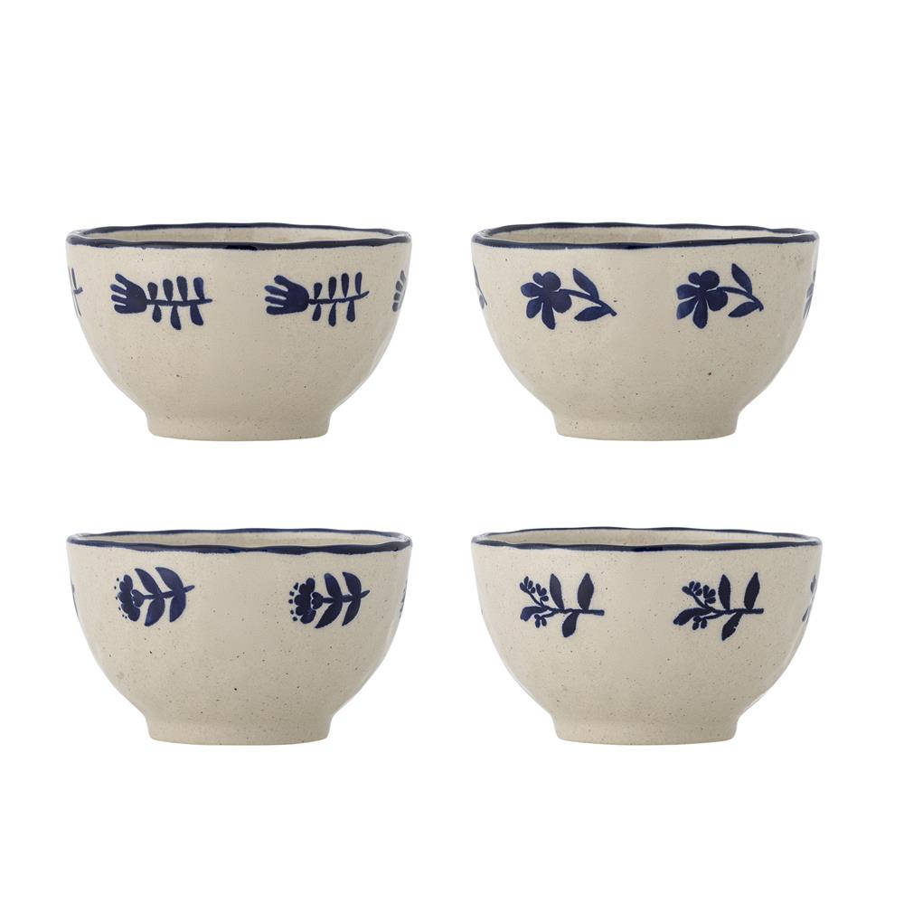 Bloomingville Eimy Schale 4er Set D11 cm blau - Steingut Schalen mit Blumenmotiv für Küche & Tischdeko