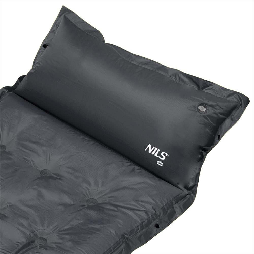 NILS CAMP selbstaufblasende Campingmatte 188 cm grau mit Kissen Isomatte Outdoor