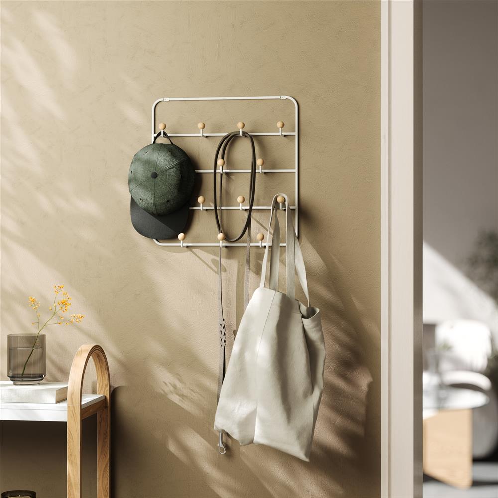 Umbra Estique Multifunktionale Türgarderobe mit 14 Haken, Türhaken ohne Bohren, Wandgarderobe in Weiß