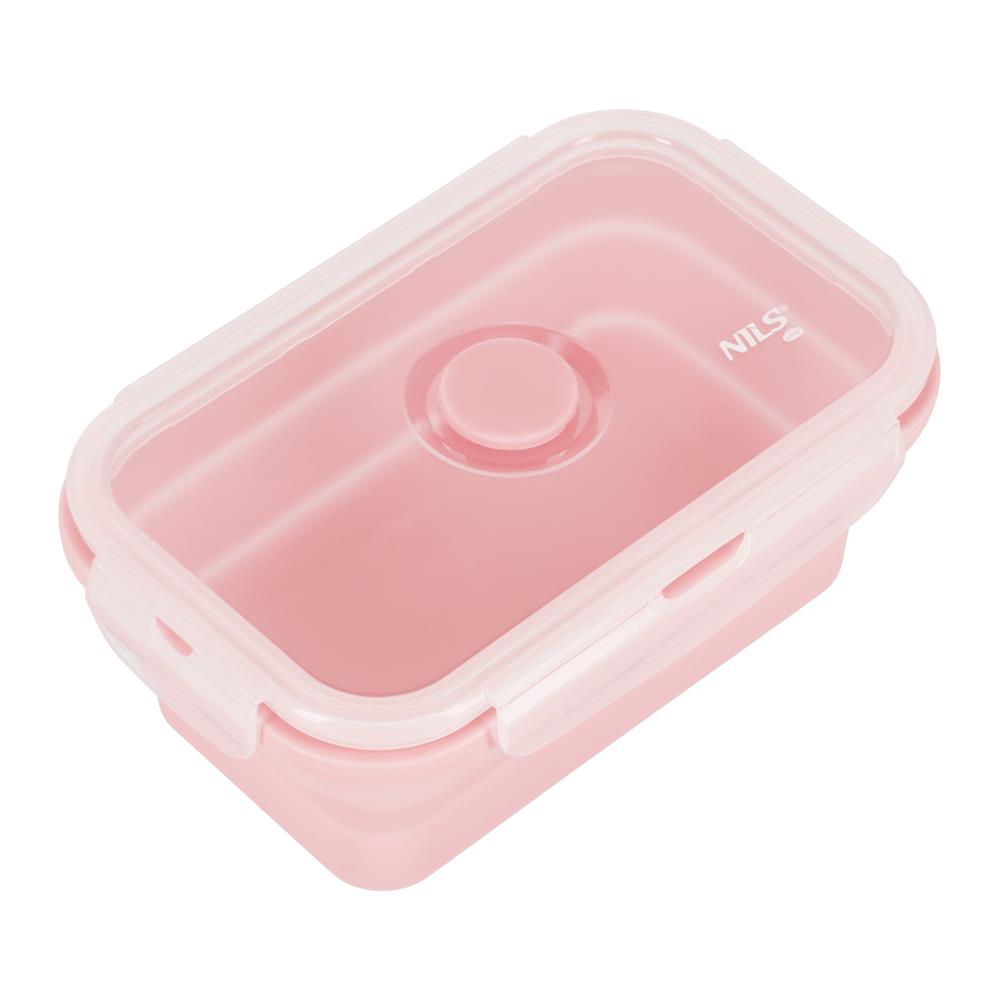 NILS CAMP faltbare Lunchbox 500 ml Silikon rosa für Camping Reisen Arbeit kompakt