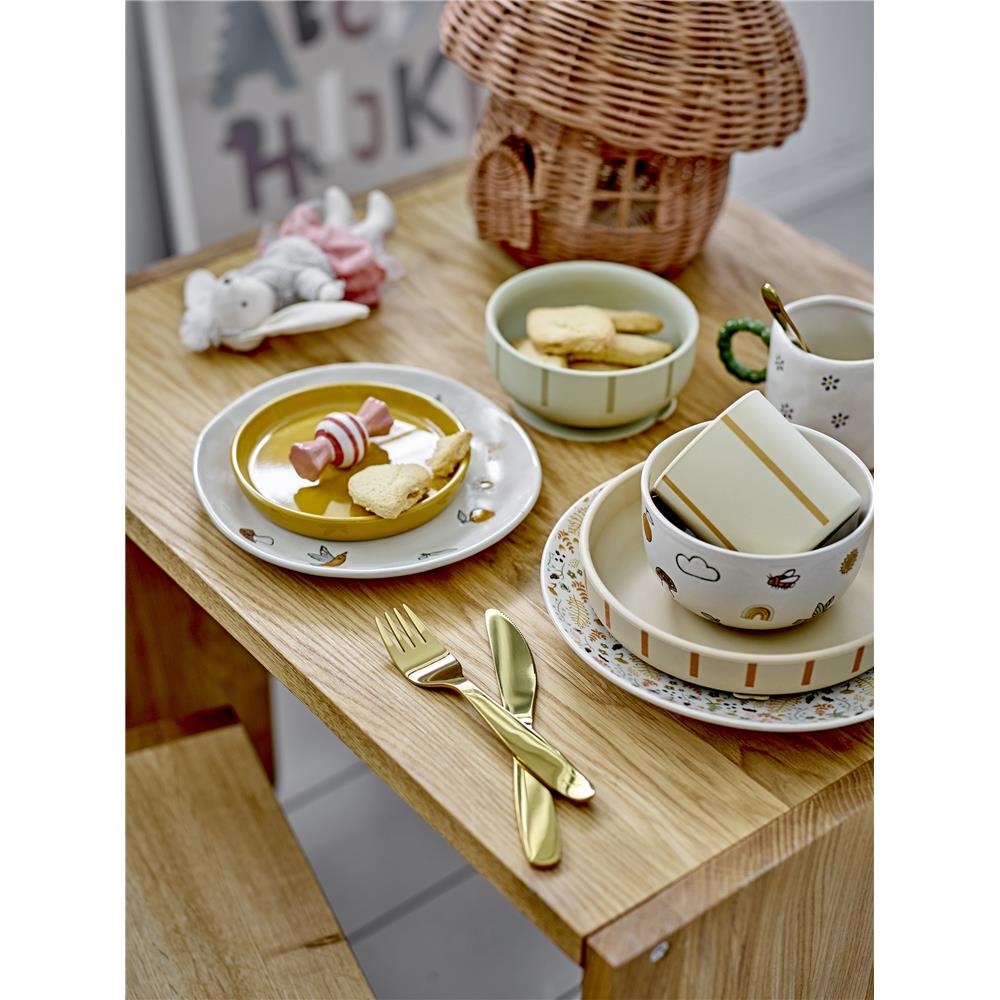 Bloomingville MINI Agnes Geschirr-Set, Weiß, Steingut, 3er Set mit Teller + Schüssel + Becher