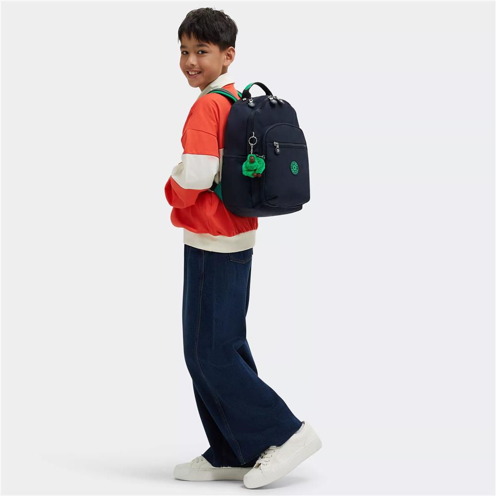 Kipling SEOUL S, kleiner Rucksack, Blue Green Block (blau), Rucksack mit Tabletfach 11 Zoll