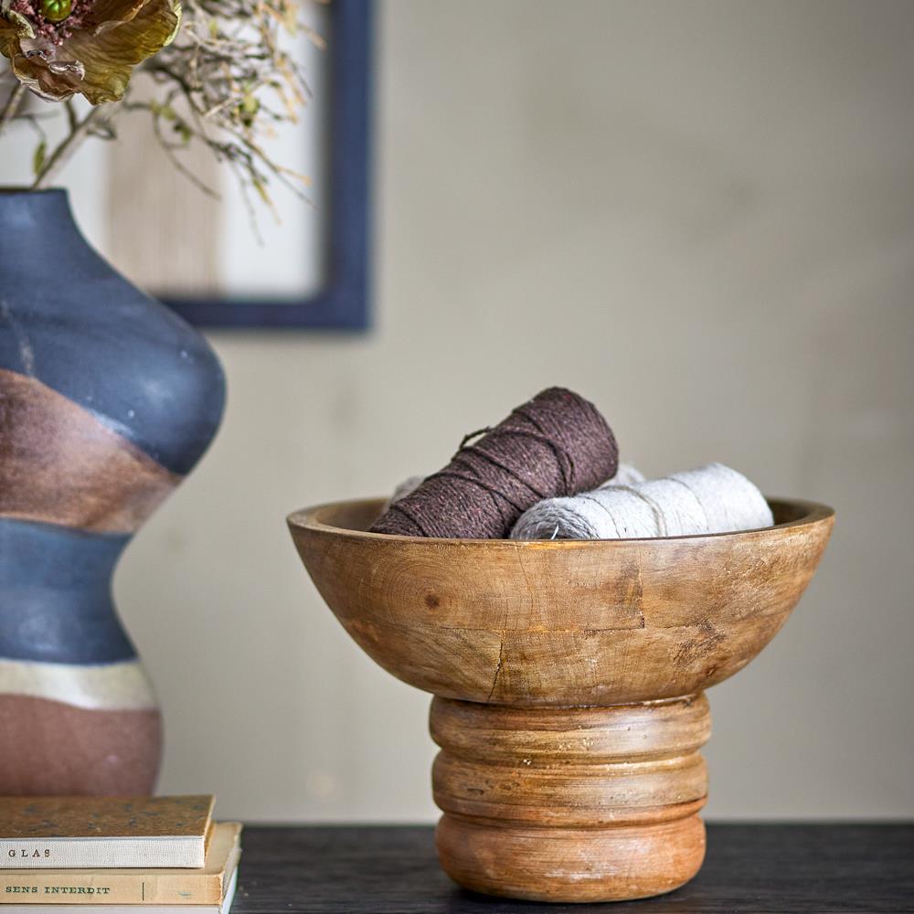 Bloomingville Nanuka Sockelschale aus Mangoholz in Natur D20,5 cm – dekorative Schale für Wohnzimmer