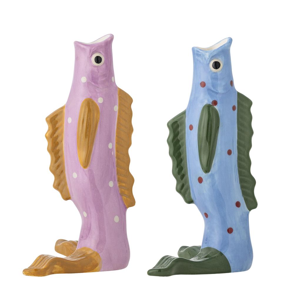 Bloomingville Mako Vase 2er Set bunt - Steingut Fisch Vase handbemalt für Wohnzimmer & Deko