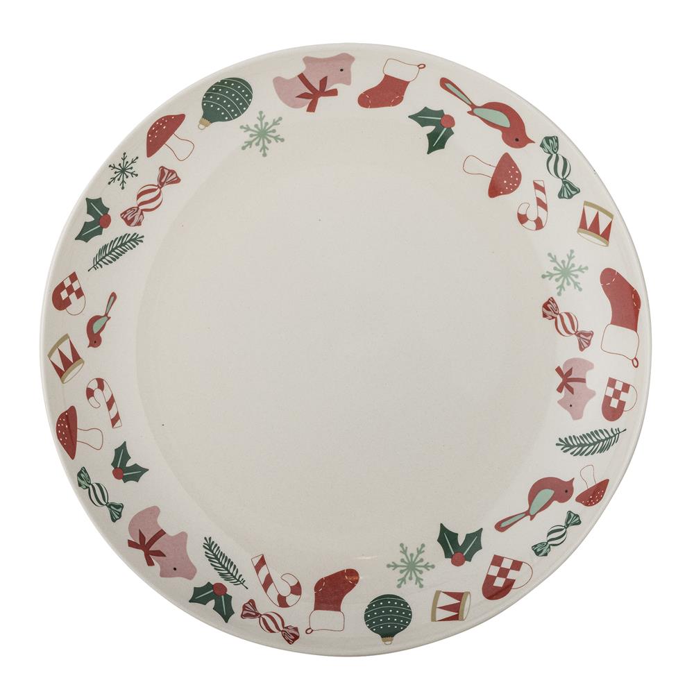 Bloomingville Yule Weihnachtsteller, Natur, Steingut 28 cm Servierplatte