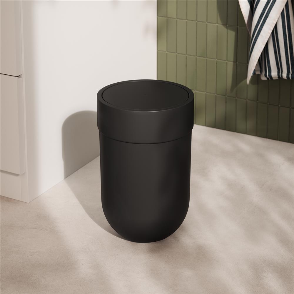 Umbra Touch Abfalleimer 6 L mit Schwingdeckel, in Schwarz, Kosmetikeimer, Papierkorb, Badezimmereimer