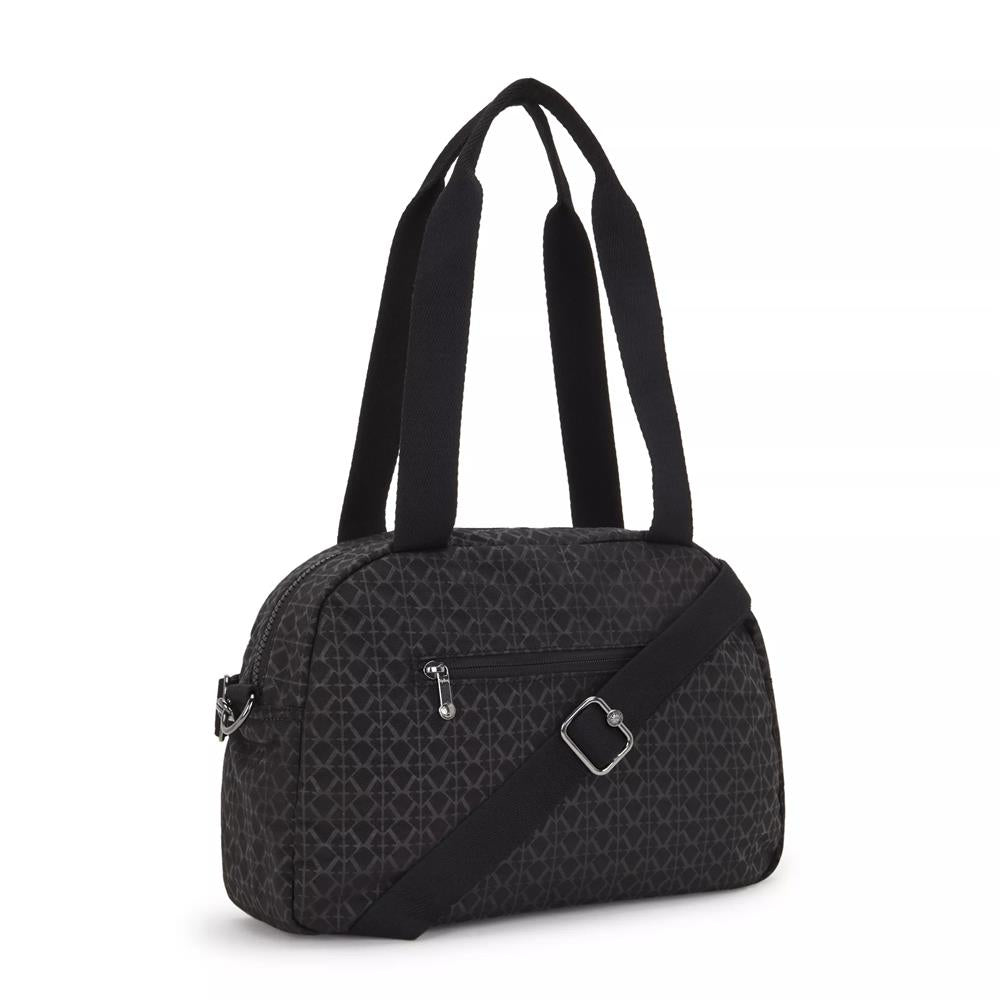 Kipling COOL DEFEA, mittelgroße Umhängetasche, Signature Emb (schwarz), Tasche mit vielen Fächern