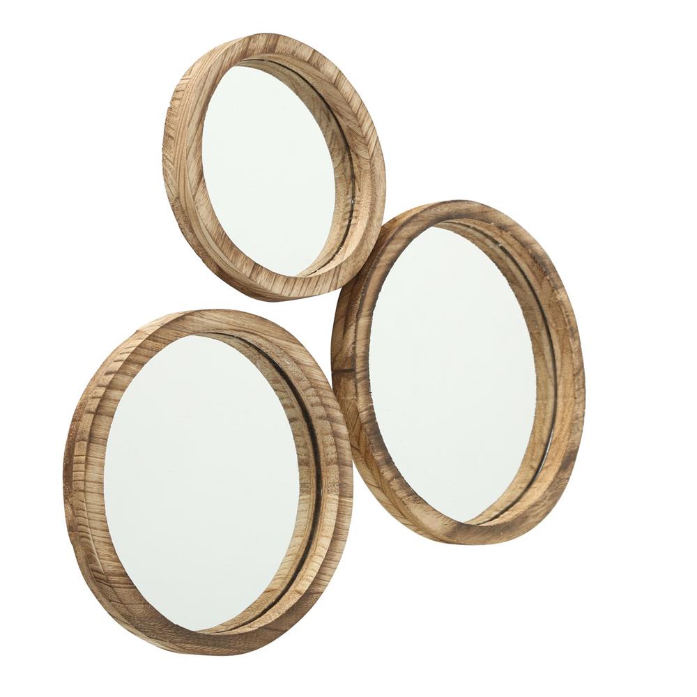BOLTZE Spiegel Jones 3er Set Holz Rund Braun Wandspiegel Landhaus Design