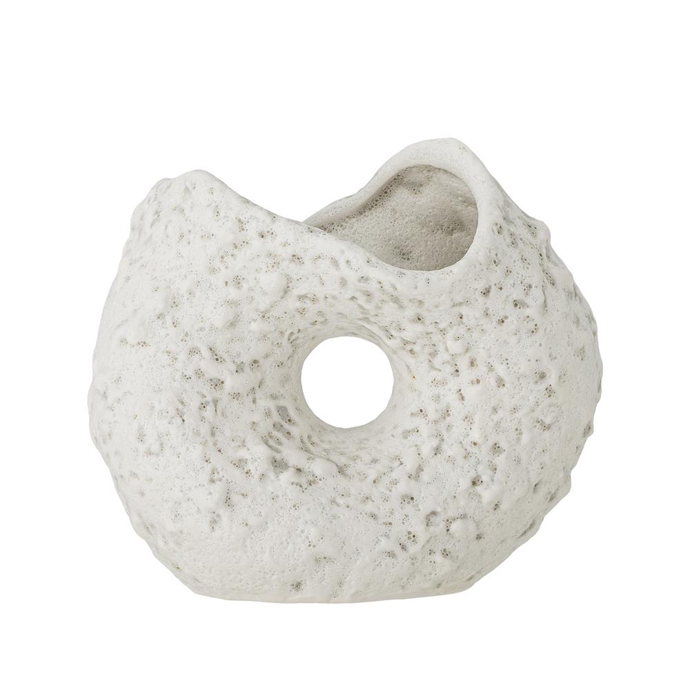Bloomingville Fianna Vase aus Steingut in Weiß, organische Designvase im maritimen Stil