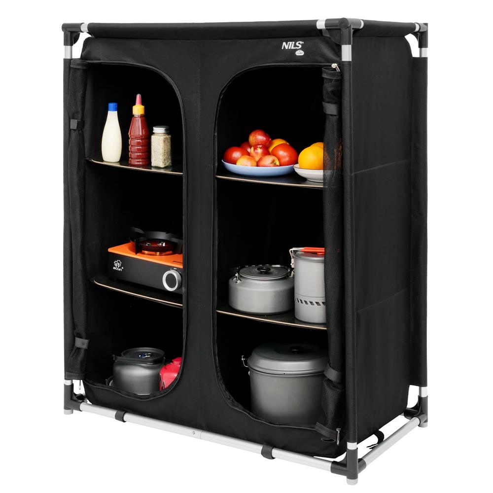 NILS CAMP Campingschrank XL klappbar - großer Reiseschrank mit Netzfront für Camping & Reisen