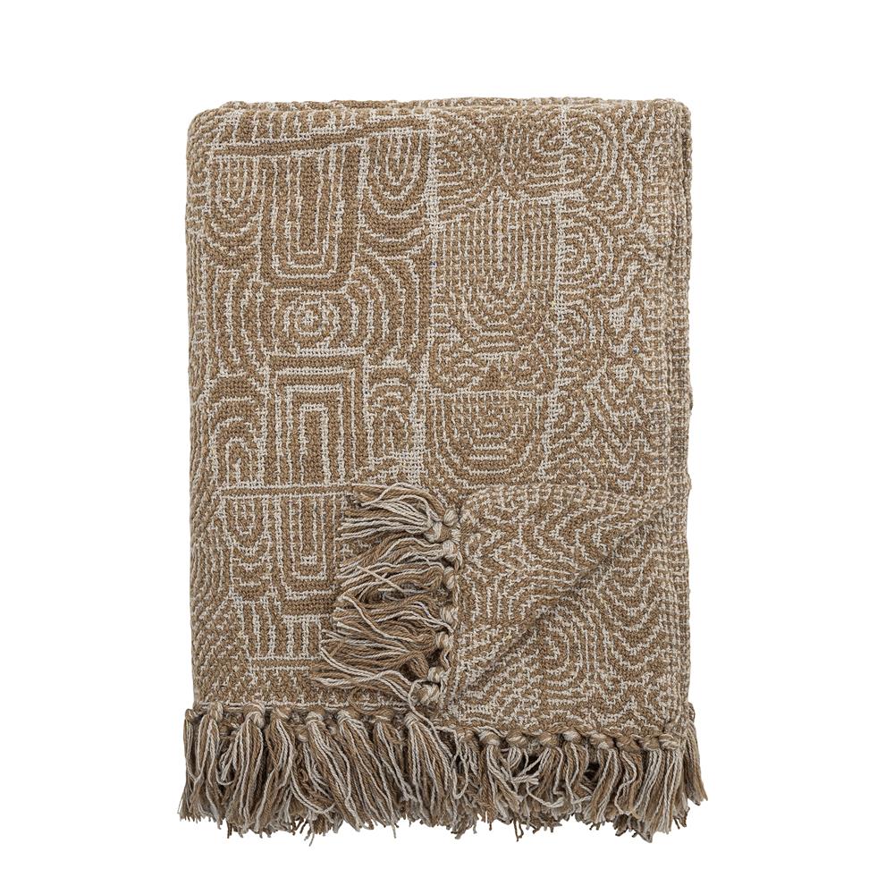 Bloomingville Bresso Decke, Braun, mit recycelter Baumwolle, 160x130 cm, gewebt, mit Fransen