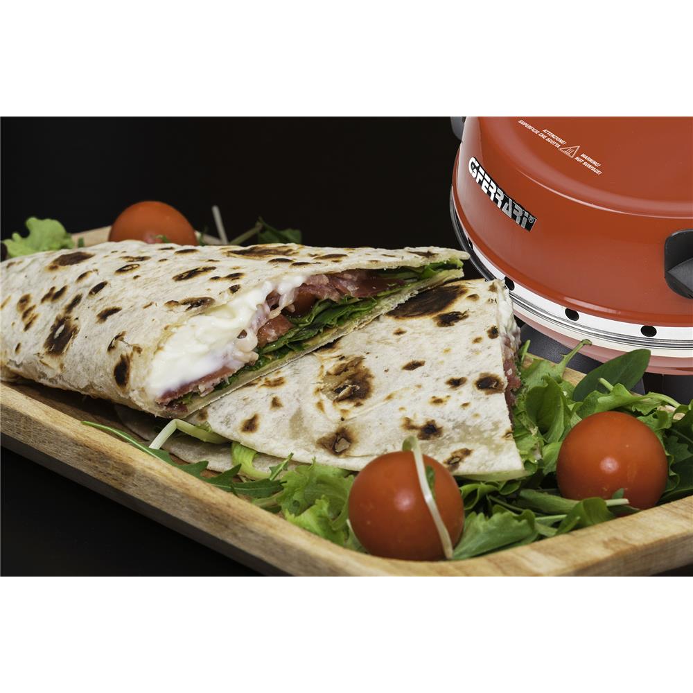 G3Ferrari elektrischer Pizzaofen Napoletana rot inkl. 2-ten Stein zum Überbacken im Deckel bis 400 °C